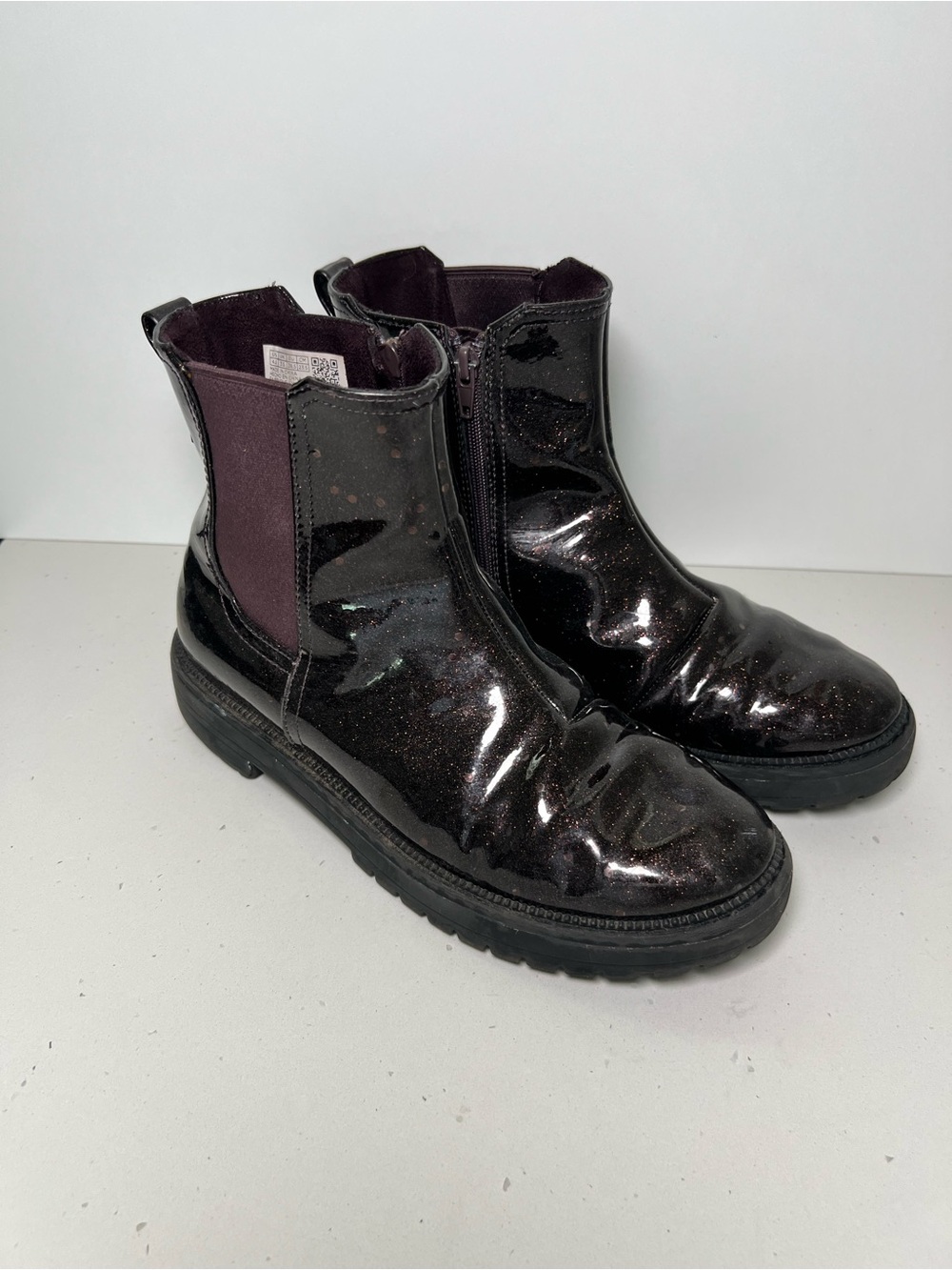TOMS Dark Purple Glitter Patent Chelsea Ankle Boots Size 4.5 – Sparkle Metallic